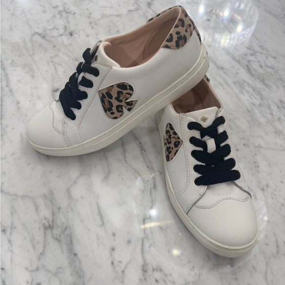 kate spade Shoes - kate spade Leather White Cheetah Sneakers Black Size 7
